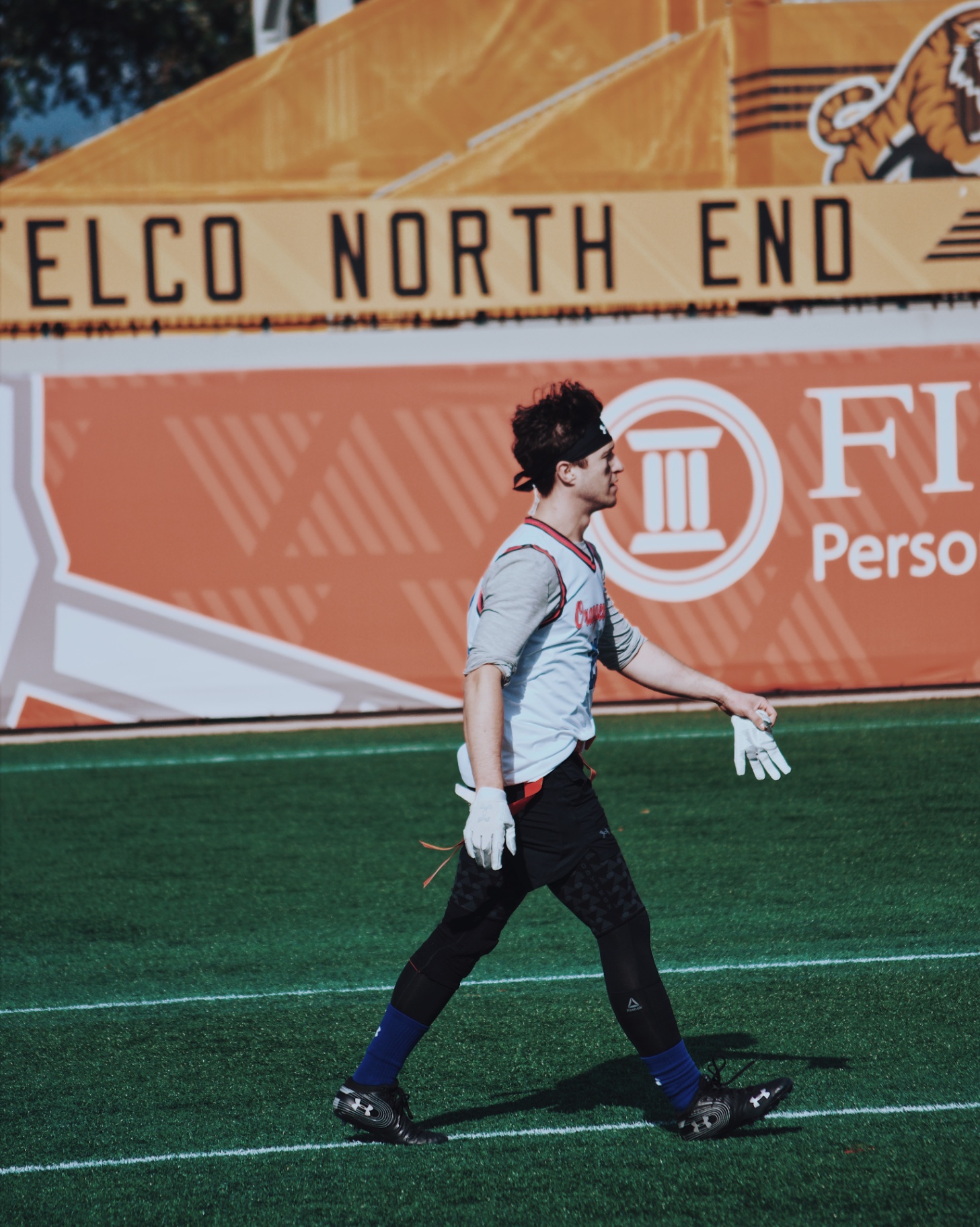 Player walking the sideline at Stelco North End