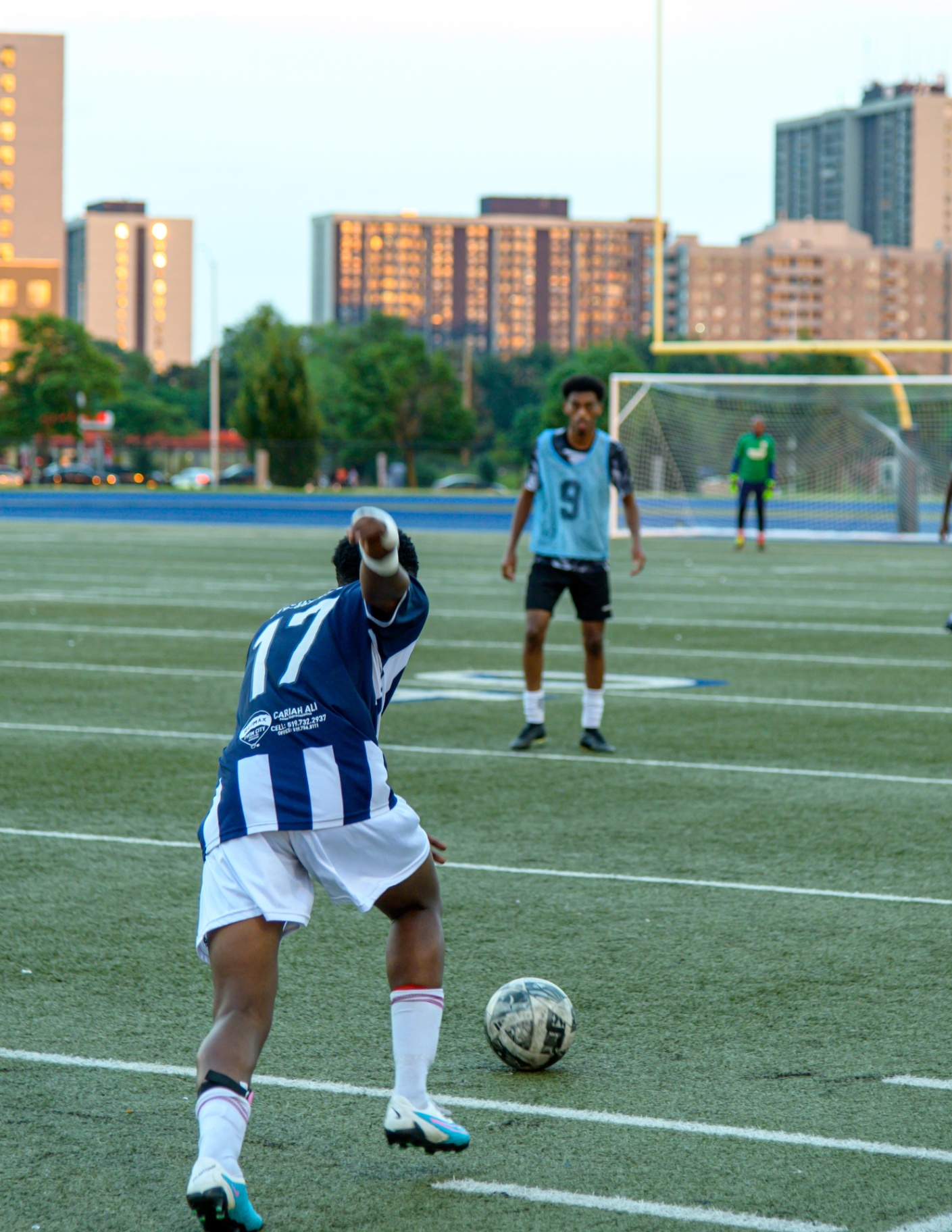 Attacker driving forward with the ball
