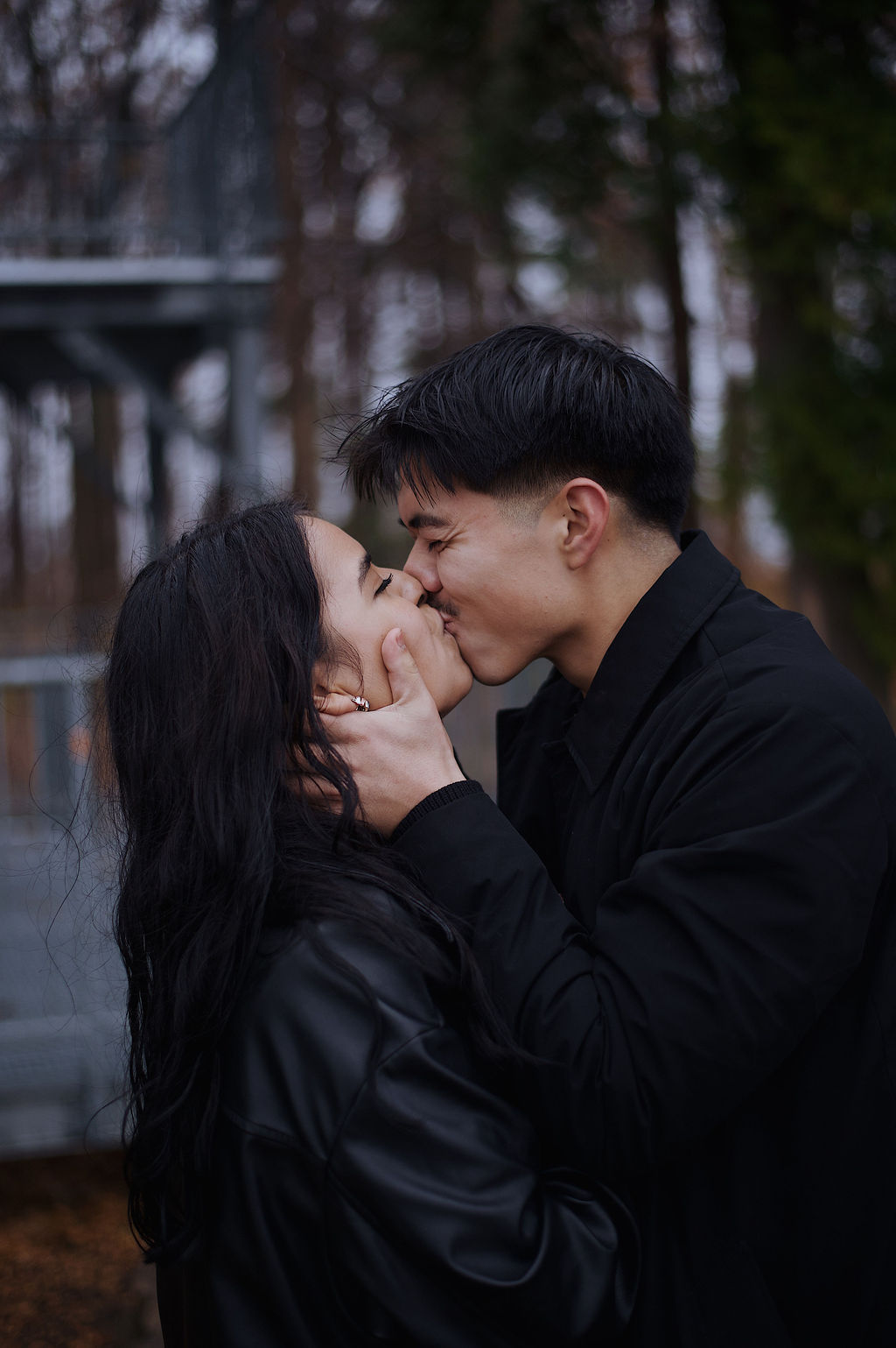 Intimate close-up embrace