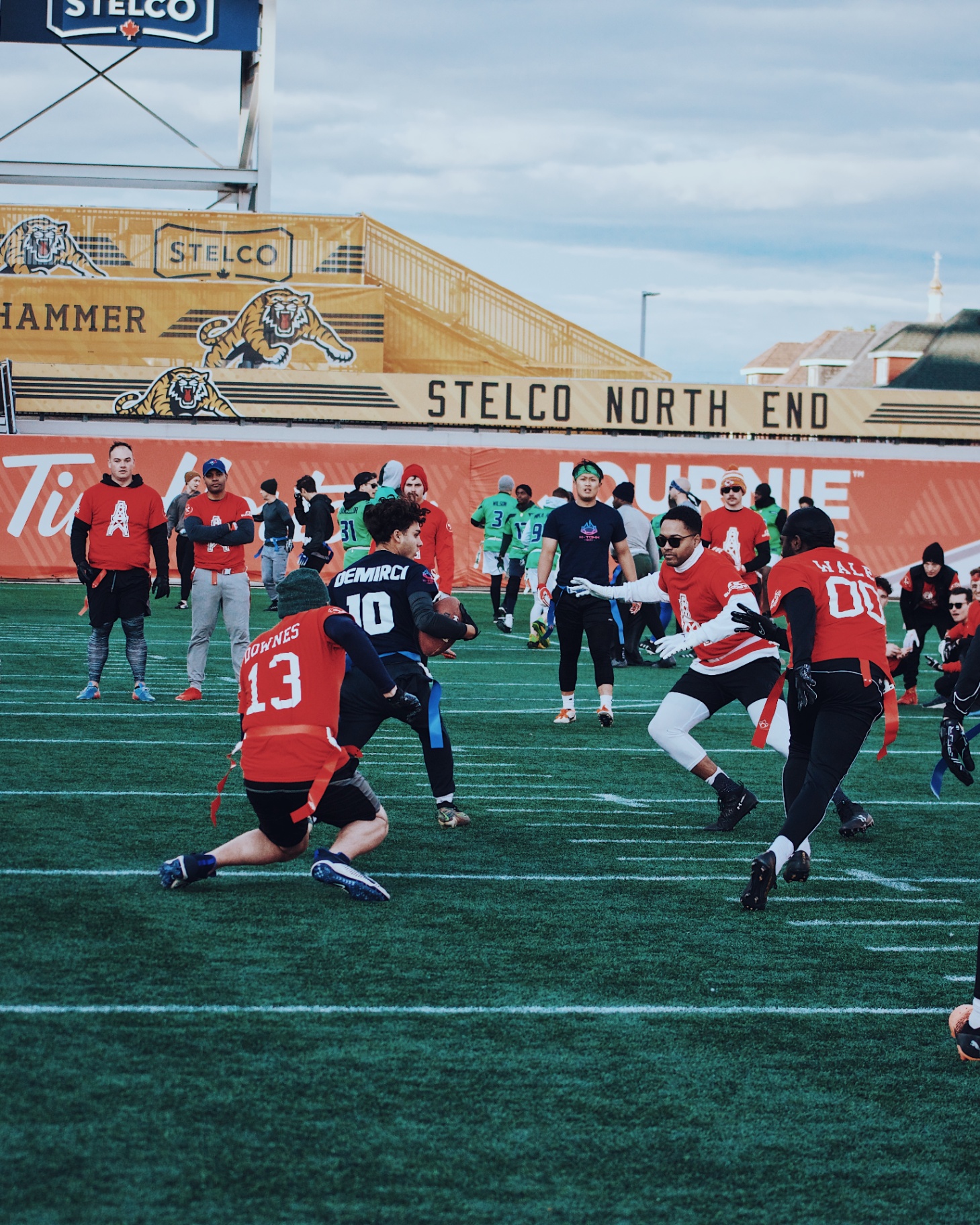 Flag football action at Stelco North End