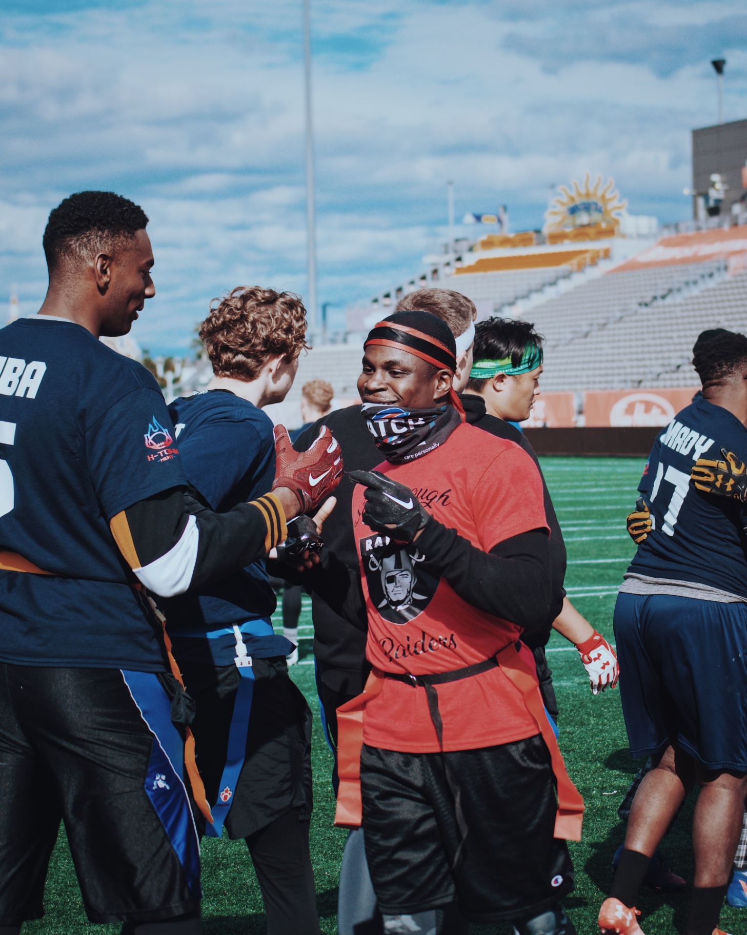 Players celebrating after the play at Tim Hortons Field