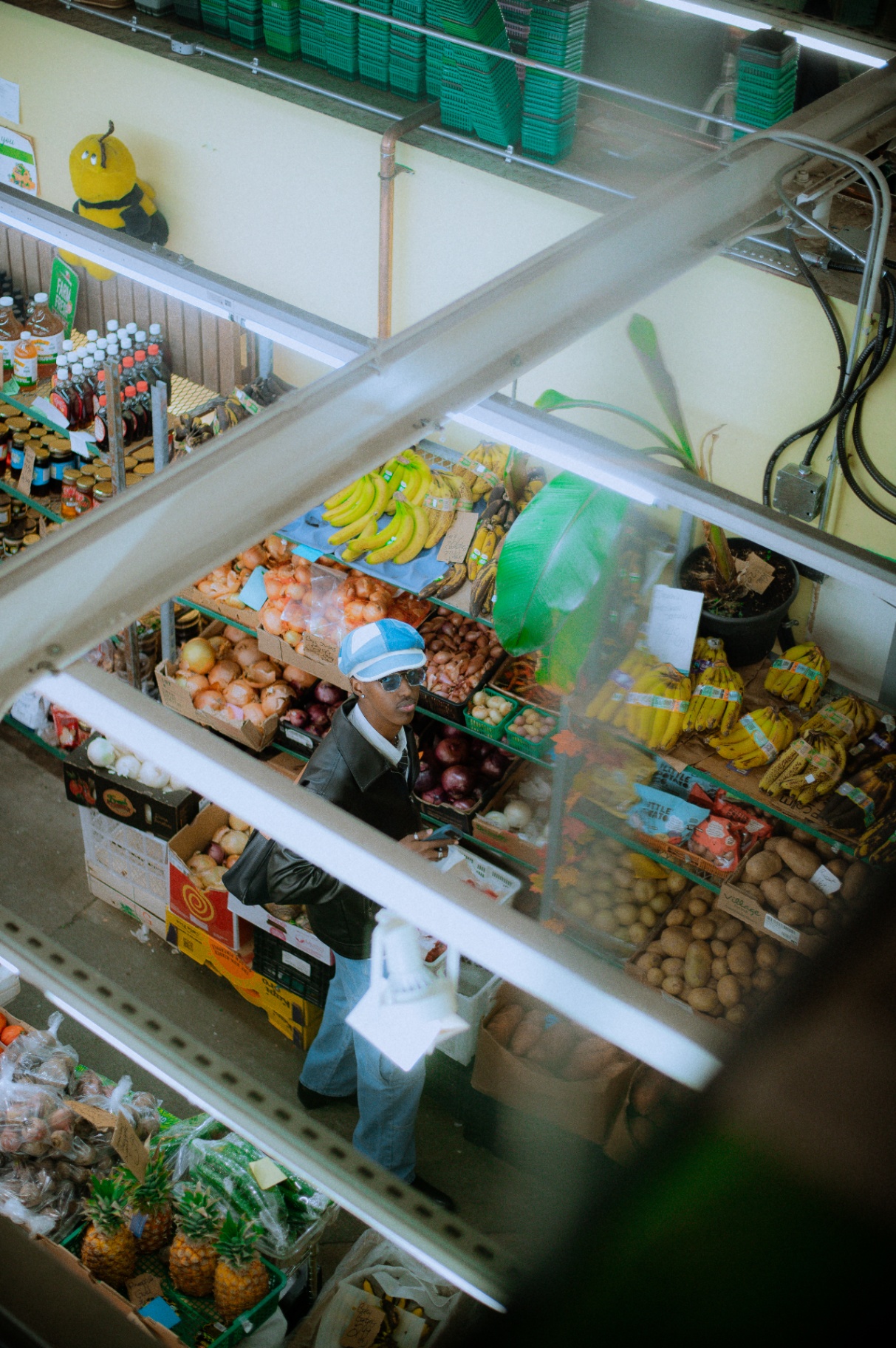 Glance up between the market shelves